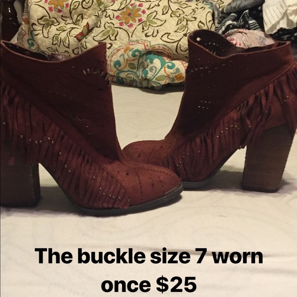 Shoes - The buckle Rust colored booties with fringe